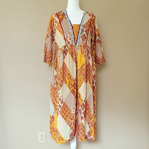 Jaipur Morni Jodhpur Ethnic Motifs Midi Dress Boho Artsy - Picture 1 of 8